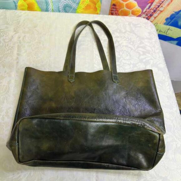Floto Italian Leather Tote Green Patina Made in Tuscany - Picture 3 of 13